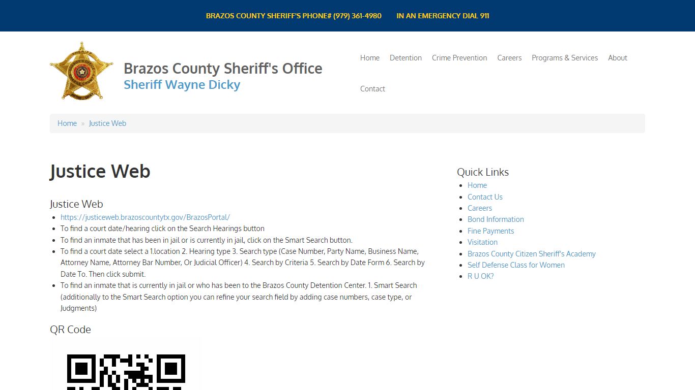 Justice Web | Brazos County Sheriff's Office